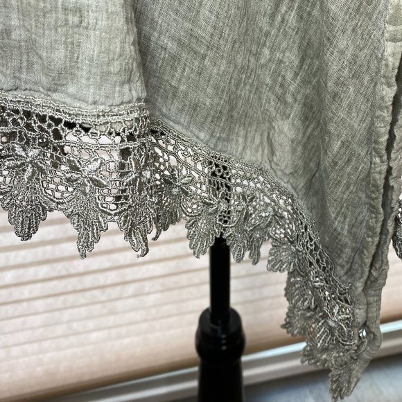 Flare Semi Sheer Grey Cotton Cover Up Top Lace Fringe Edge - Picture 2 of 8